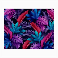 Background With Violet Blue Tropical Leaves Small Glasses Cloth (2 Sides) by Amaryn4rt