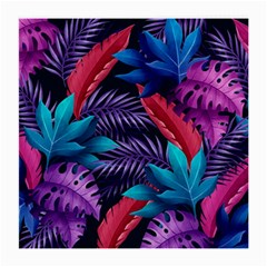 Background With Violet Blue Tropical Leaves Medium Glasses Cloth by Amaryn4rt