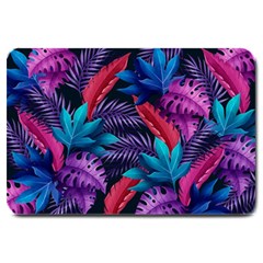 Background With Violet Blue Tropical Leaves Large Doormat  by Amaryn4rt