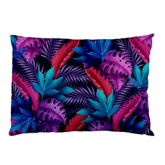 Background With Violet Blue Tropical Leaves Pillow Case by Amaryn4rt