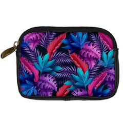 Background With Violet Blue Tropical Leaves Digital Camera Leather Case by Amaryn4rt