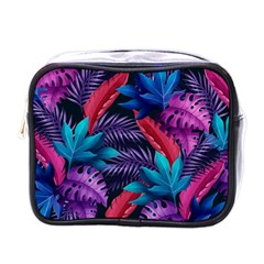 Background With Violet Blue Tropical Leaves Mini Toiletries Bag (one Side) by Amaryn4rt