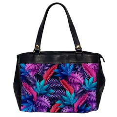 Background With Violet Blue Tropical Leaves Oversize Office Handbag (2 Sides) by Amaryn4rt