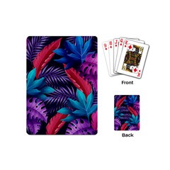 Background With Violet Blue Tropical Leaves Playing Cards Single Design (mini) by Amaryn4rt