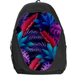 Background With Violet Blue Tropical Leaves Backpack Bag Front