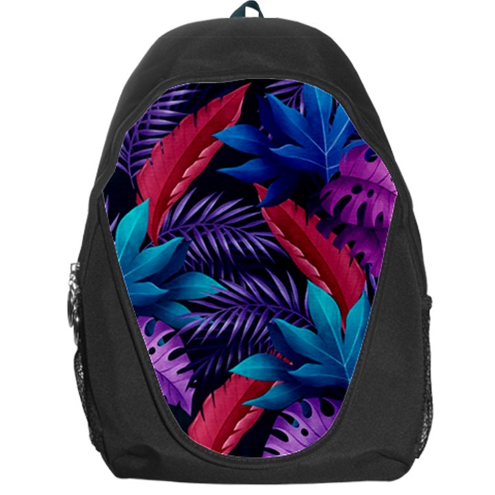 Background With Violet Blue Tropical Leaves Backpack Bag