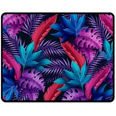 Background With Violet Blue Tropical Leaves Double Sided Fleece Blanket (medium)  by Amaryn4rt