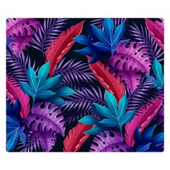 Background With Violet Blue Tropical Leaves Double Sided Flano Blanket (small)  by Amaryn4rt