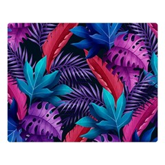 Background With Violet Blue Tropical Leaves Double Sided Flano Blanket (large)  by Amaryn4rt