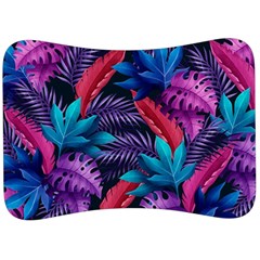 Background With Violet Blue Tropical Leaves Velour Seat Head Rest Cushion by Amaryn4rt