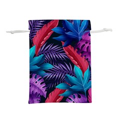 Background With Violet Blue Tropical Leaves Lightweight Drawstring Pouch (s) by Amaryn4rt