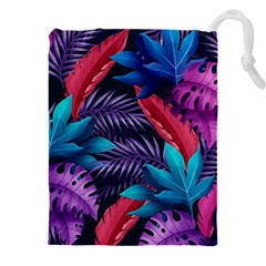 Background With Violet Blue Tropical Leaves Drawstring Pouch (4xl) by Amaryn4rt