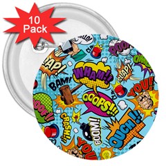 Comic Elements Colorful Seamless Pattern 3  Buttons (10 Pack)  by Amaryn4rt