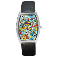 Comic Elements Colorful Seamless Pattern Barrel Style Metal Watch by Amaryn4rt