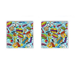 Comic Elements Colorful Seamless Pattern Cufflinks (Square)