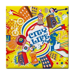 Colorful City Life Horizontal Seamless Pattern Urban City Tile Coaster by Amaryn4rt