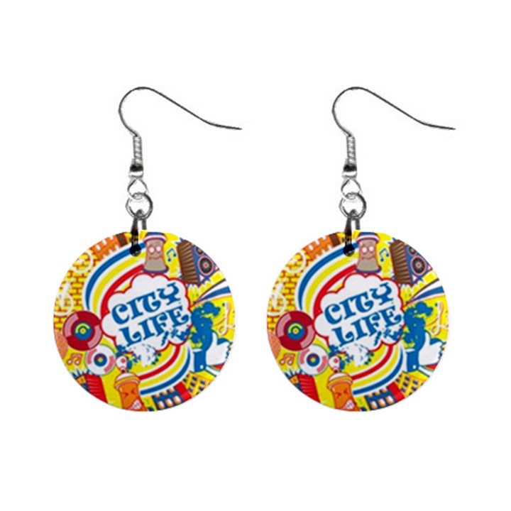 Colorful City Life Horizontal Seamless pattern Urban City Mini Button Earrings