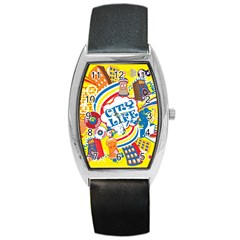 Colorful City Life Horizontal Seamless Pattern Urban City Barrel Style Metal Watch by Amaryn4rt