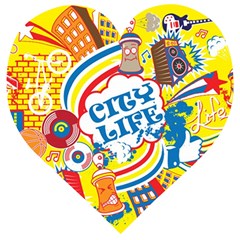 Colorful City Life Horizontal Seamless Pattern Urban City Wooden Puzzle Heart by Amaryn4rt