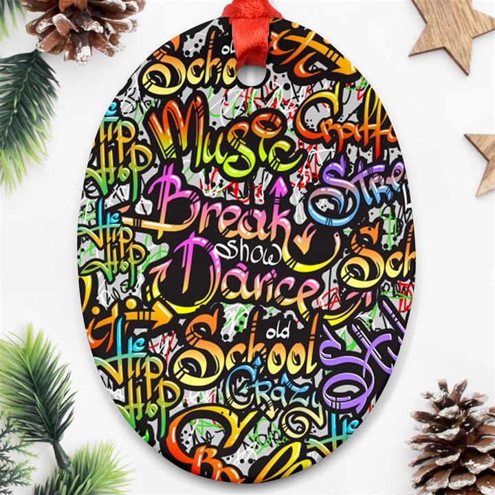 Graffiti Word Seamless Pattern Ornament (Oval)