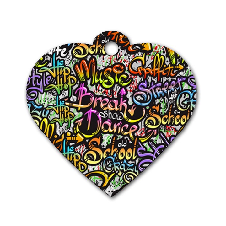 Graffiti Word Seamless Pattern Dog Tag Heart (One Side)