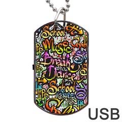 Graffiti Word Seamless Pattern Dog Tag Usb Flash (two Sides) by Amaryn4rt