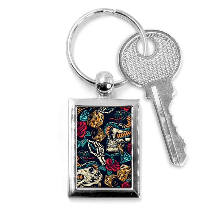 Vintage Art Tattoos Colorful Seamless Pattern Key Chain (Rectangle)