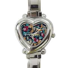 Vintage Art Tattoos Colorful Seamless Pattern Heart Italian Charm Watch by Amaryn4rt