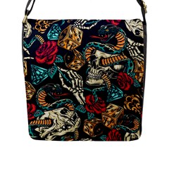 Vintage Art Tattoos Colorful Seamless Pattern Flap Closure Messenger Bag (l) by Amaryn4rt