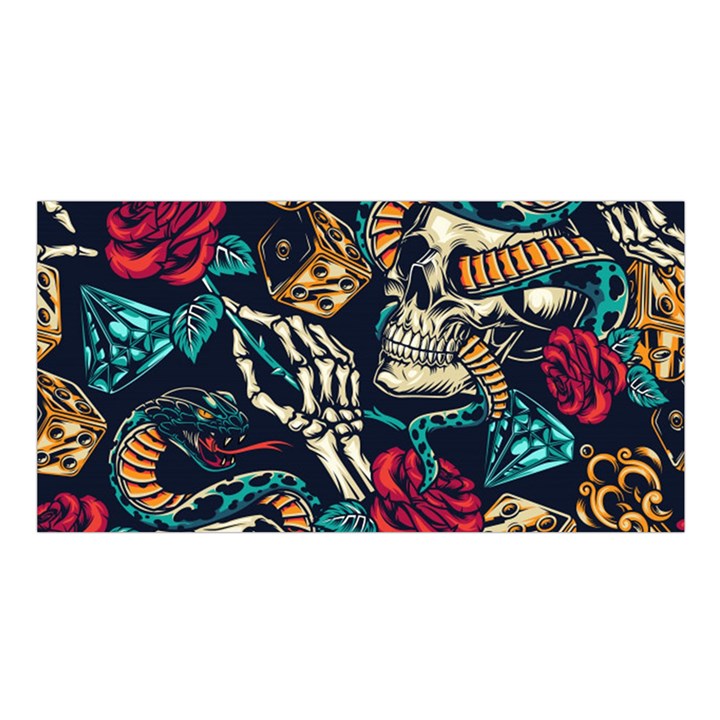 Vintage Art Tattoos Colorful Seamless Pattern Satin Shawl