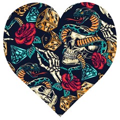 Vintage Art Tattoos Colorful Seamless Pattern Wooden Puzzle Heart by Amaryn4rt