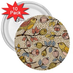 Seamless Pattern With Flower Bird 3  Buttons (10 Pack)  by Amaryn4rt