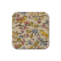 Seamless Pattern With Flower Bird Rubber Square Coaster (4 Pack)  by Amaryn4rt