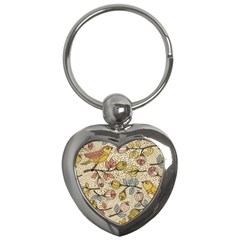 Seamless Pattern With Flower Bird Key Chain (heart) by Amaryn4rt