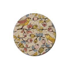 Seamless Pattern With Flower Bird Rubber Coaster (round)  by Amaryn4rt