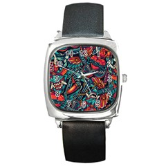 Vintage Tattoos Colorful Seamless Pattern Square Metal Watch by Amaryn4rt