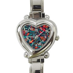 Vintage Tattoos Colorful Seamless Pattern Heart Italian Charm Watch by Amaryn4rt