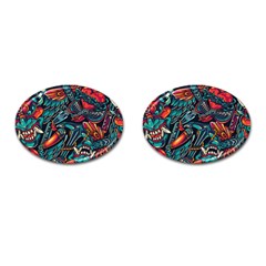 Vintage Tattoos Colorful Seamless Pattern Cufflinks (oval) by Amaryn4rt