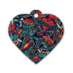 Vintage Tattoos Colorful Seamless Pattern Dog Tag Heart (two Sides) by Amaryn4rt