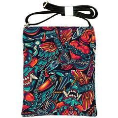 Vintage Tattoos Colorful Seamless Pattern Shoulder Sling Bag by Amaryn4rt