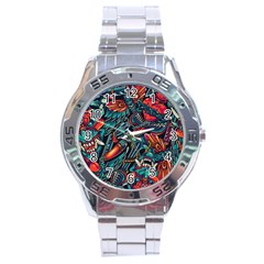 Vintage Tattoos Colorful Seamless Pattern Stainless Steel Analogue Watch by Amaryn4rt