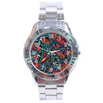 Vintage Tattoos Colorful Seamless Pattern Stainless Steel Analogue Watch Front