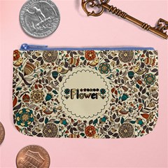 Seamless Pattern With Flower Birds Large Coin Purse