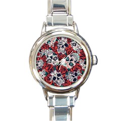 Vintage Day Dead Seamless Pattern Round Italian Charm Watch