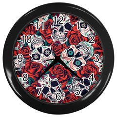 Vintage Day Dead Seamless Pattern Wall Clock (black) by Amaryn4rt