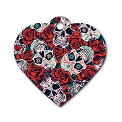 Vintage Day Dead Seamless Pattern Dog Tag Heart (one Side)