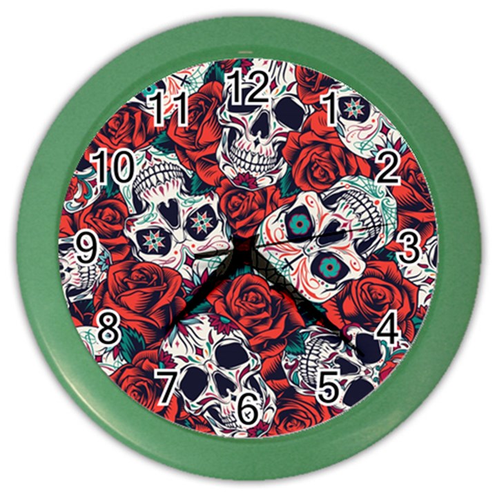 Vintage Day Dead Seamless Pattern Color Wall Clock