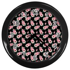 Floral Print Wall Clock (black) by Saptagram