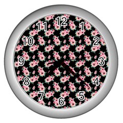 Floral Print Wall Clock (silver)