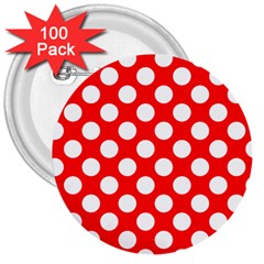 Large White Polka Dots Pattern, Retro Style, Pinup Pattern 3  Buttons (100 Pack)  by Casemiro